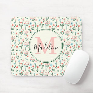 Grünpflanzen Botanische Blume Rosa Monogramm Mousepad