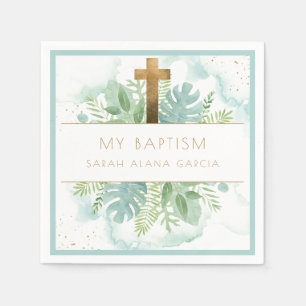 Grünpflanzen Boy/Girl Taufe Blaue Minze Serviette