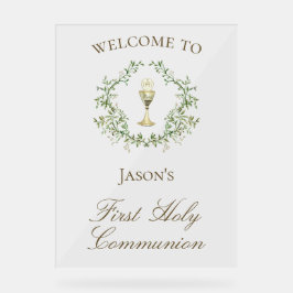 Grünpflanzen des ersten Kommunion Chalice Wappen Acrylschild