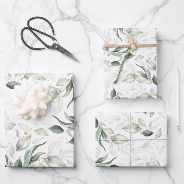 Grünpflanzen Elegantes Soft Gold Botanisches Folia Geschenkpapier Set (Vorderseite)