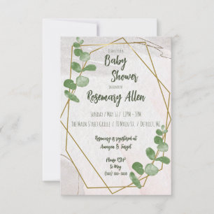 Grünpflanzen, Elfenbein und Gold Frame Baby Dusche Einladung