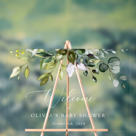 Grünpflanzen, Eukalyptus-Blätter, Babydusche Empfa Acrylschild