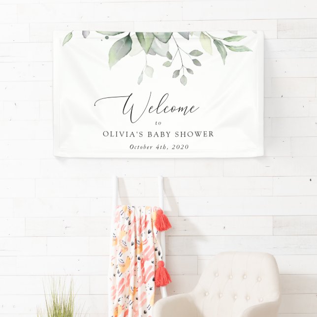 Grünpflanzen, Eukalyptus-Blätter, Babydusche Empfa Banner (Insitu)