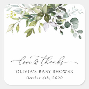Grünpflanzen, Eukalyptus-Blätter, Boho, Babydusche Quadratischer Aufkleber