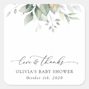 Grünpflanzen, Eukalyptus-Blätter, Boho, Babydusche Quadratischer Aufkleber