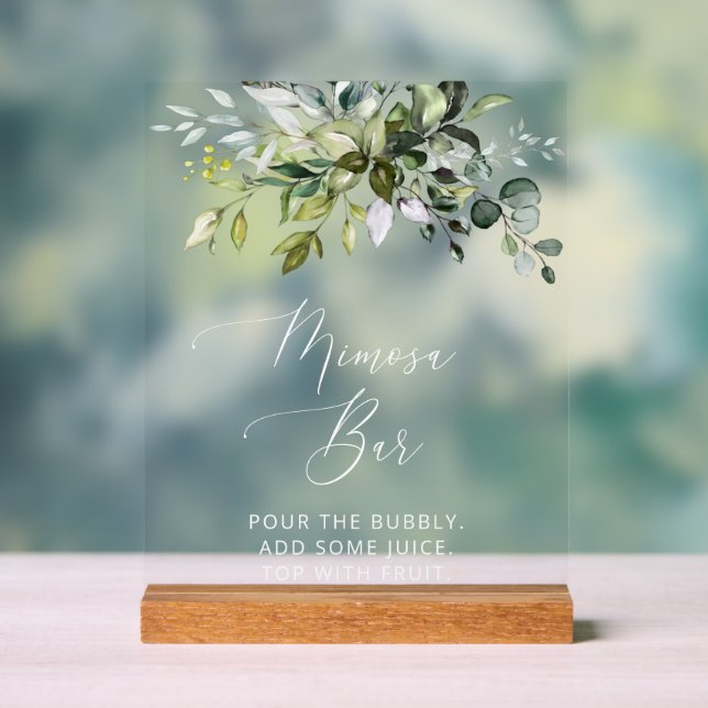 Grünpflanzen, Eukalyptus-Blätter, Boho, Mimosa Bar Acrylschild (Neutral)
