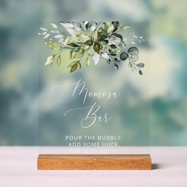 Grünpflanzen, Eukalyptus-Blätter, Boho, Momosa Bar Acrylschild (Neutral)