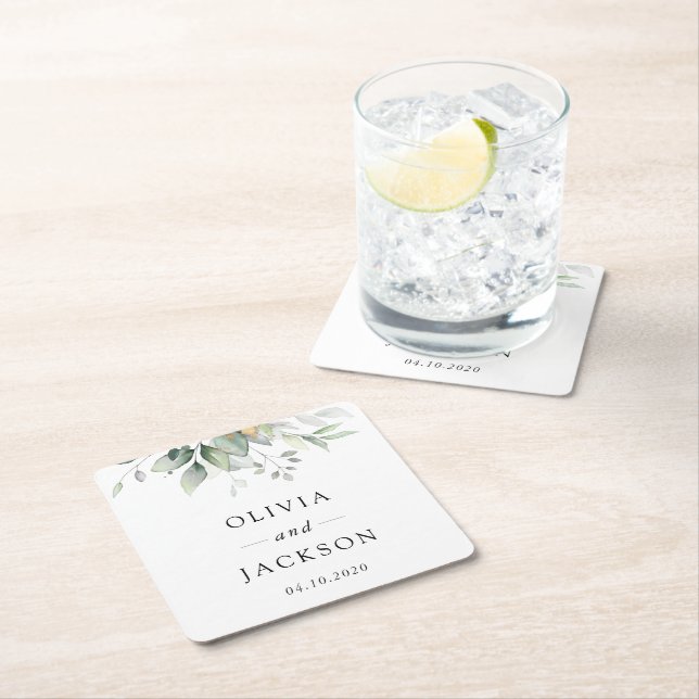 Grünpflanzen, Eukalyptus-Blätter, Botanische Hochz Rechteckiger Pappuntersetzer (Vor Ort)