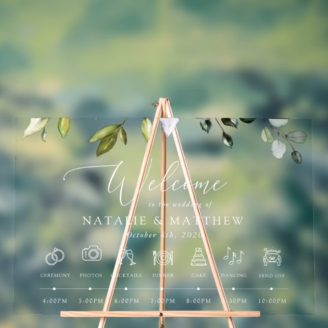 Grünpflanzen, Eukalyptus-Blätter, Hochzeitzeitstag Acrylschild (Neutral)