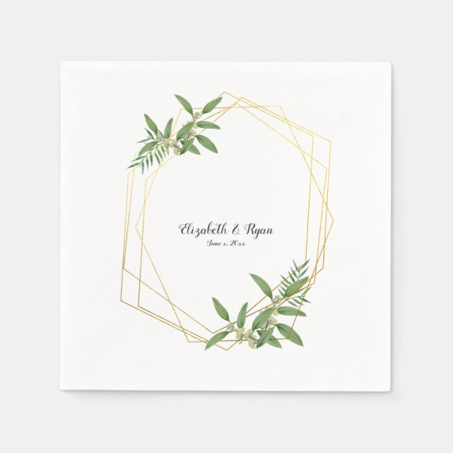Grünpflanzen, Eukalyptus, Geometrie Gold, kundensp Serviette (Vorderseite)