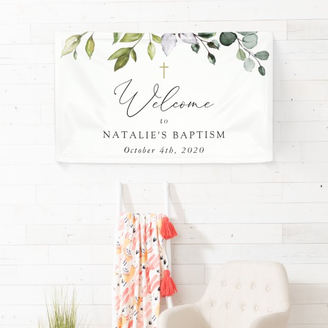 Grünpflanzen, Eukalyptusblätter, Boho, Taufe Willk Banner (Insitu)