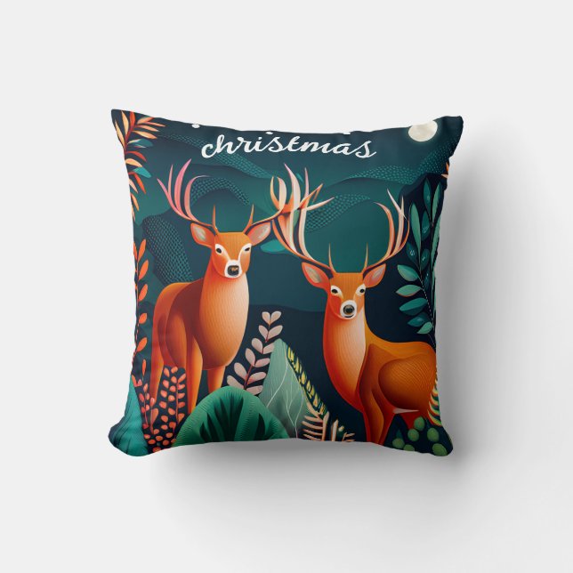 Grünpflanzen Floral Deer Antlers Weihnachtsfest Kissen (Vorderseite)