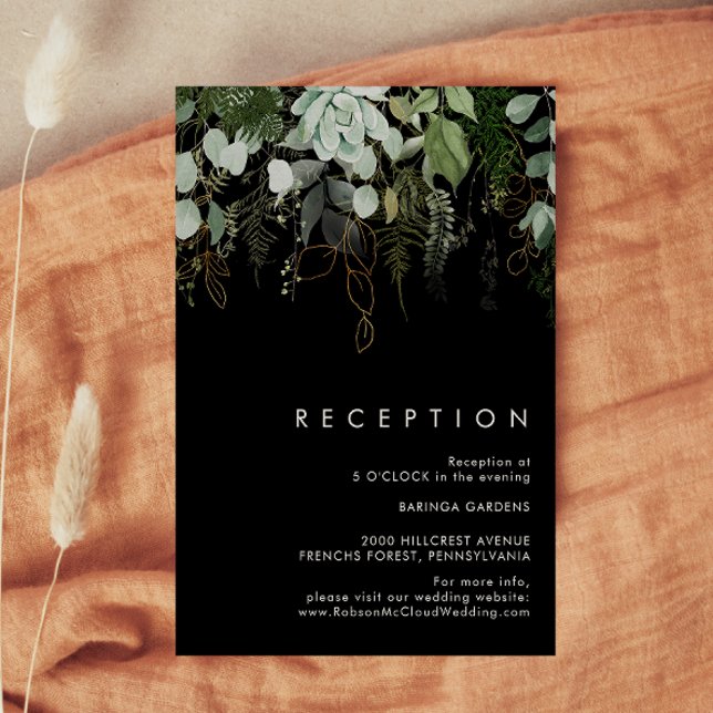 Grünpflanzen & Gold Leaf | Schwarze Hochzeit Begleitkarte (Von Creator hochgeladen)