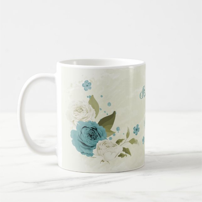 Grünpflanzen in blauen Blume Kaffeetasse (Links)