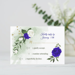Grünpflanzen in königsblauen und weißen Blume RSVP Karte