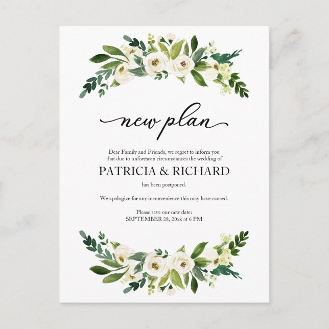 Grünpflanzen Neuer Plan Hochzeit Postkarte (Vorderseite)
