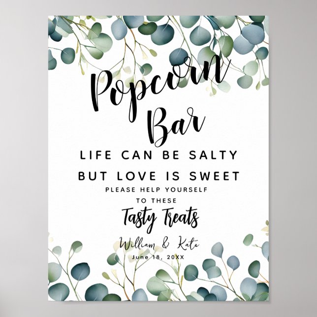 Grünpflanzen Popcorn Bar wedungszeichen Eukalyptus Poster (Vorne)