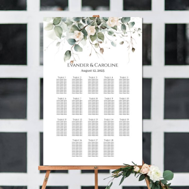 Grünpflanzen & Rose Hochzeitskarte 18 Tische Poster (Von Creator hochgeladen)