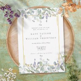 Grünpflanzen Sage Lilac Floral Alles in einer Hoch Einladung