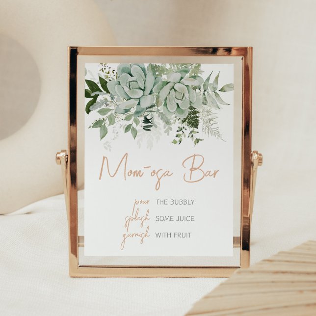 Grünpflanzen Succulents Baby Dusche Mama Osa Bar Poster (Succulent Gender Neutral Baby Shower Mom Osa Bar Sign)