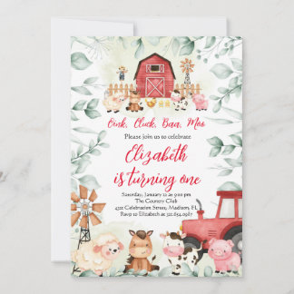 Grünpflanzen Tiere Barnyard Red Boy Geburtstag Einladung