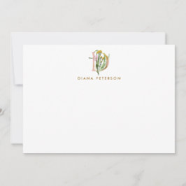 Grünpflanzen und Blume Monogramm Letter D Personal Mitteilungskarte