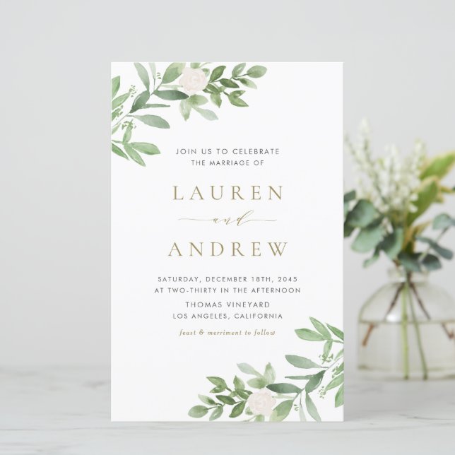 Grünpflanzen und Blume QR Code Hochzeit Einladung (Stehend Vorderseite)