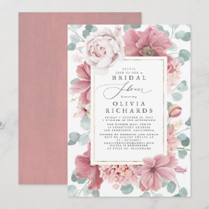 Grünpflanzen und Dusty Rose Blumenkohl Brautparty Einladung