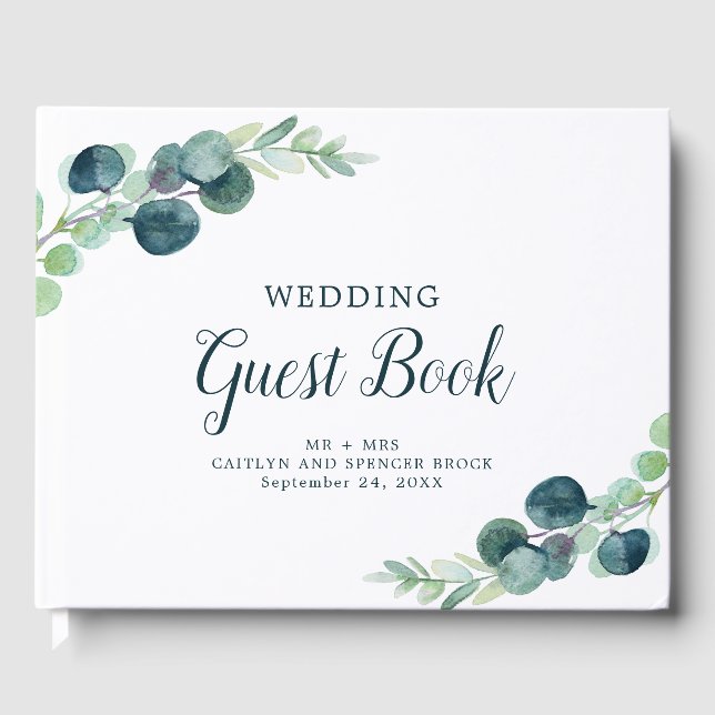 Grünpflanzen und Eukalyptus Wedding Gästebuch (Vorderseite)