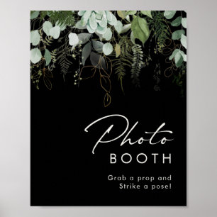 Grünpflanzen und Gold   Black Foto Booth Sign Poster