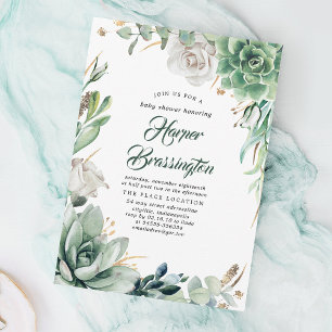 Grünpflanzen und Gold Elegante Summer Baby Showe Einladung