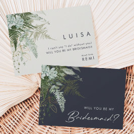 Grünpflanzen und Gold | Navy Bridesmaid Vorschlags Einladung