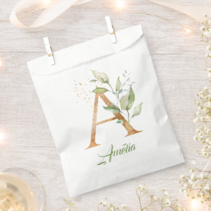 Grünpflanzen und goldenes Blattwerk A monogramm Geschenktütchen