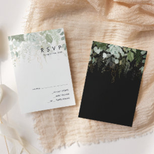 Grünpflanzen und Goldleaf   Black RSVP Card Karte