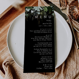 Grünpflanzen und Goldleaf Black Wedding Dinner M Menükarte