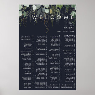 Grünpflanzen und Goldleaf   Dark Navy Alphabetical Poster