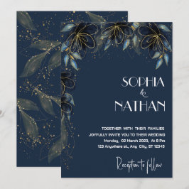 Grünpflanzen und Goldleaf | Dunkle Hochzeit der Ma Einladung
