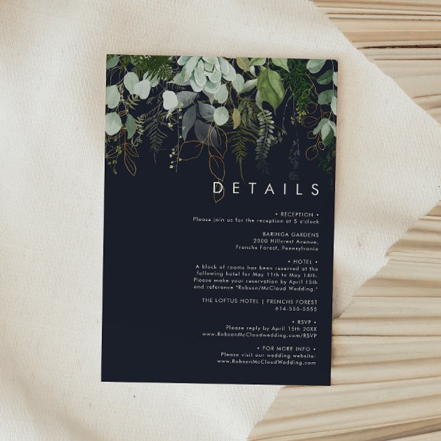 Grünpflanzen und Goldleaf | Dunkle Marinedetails Begleitkarte (Von Creator hochgeladen)