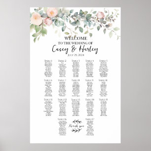 Grünpflanzen und Rose Hochzeitskarte 17 Tische Poster