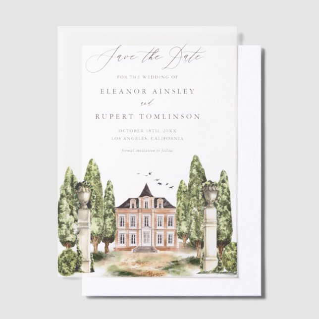 Grünpflanzen und weiße Blume Save the Date grau (Versetzt)