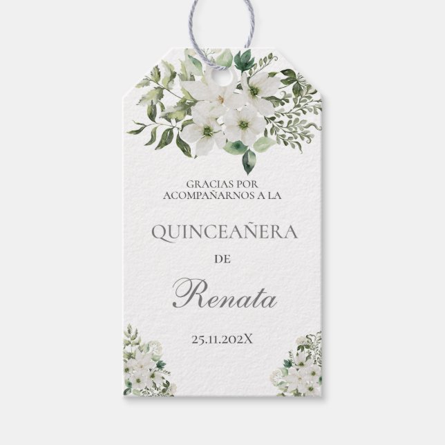 Grünpflanzen und Weiße Quinceanera Geschenkanhänger (Vorderseite)