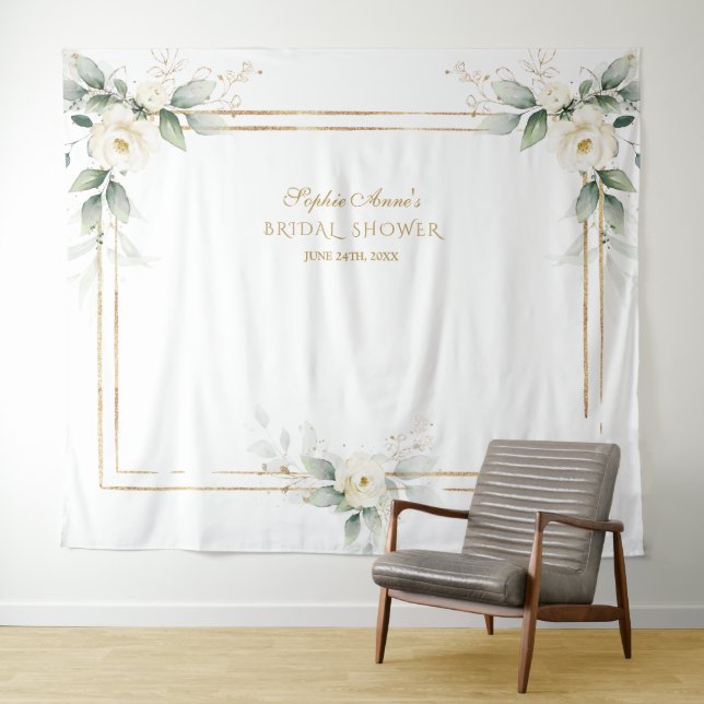 Grünpflanzen Weiße Blume Foto Prop Brautparty Wandteppich (Beispiel (Horizontal))