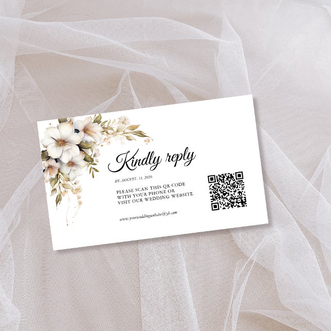Grünpflanzen Weiße Blumen QR-Code Begleitkarte (Von Creator hochgeladen)