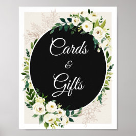 Grünpflanzen Weiße Rosen Blumenkarten und Geschenk Poster