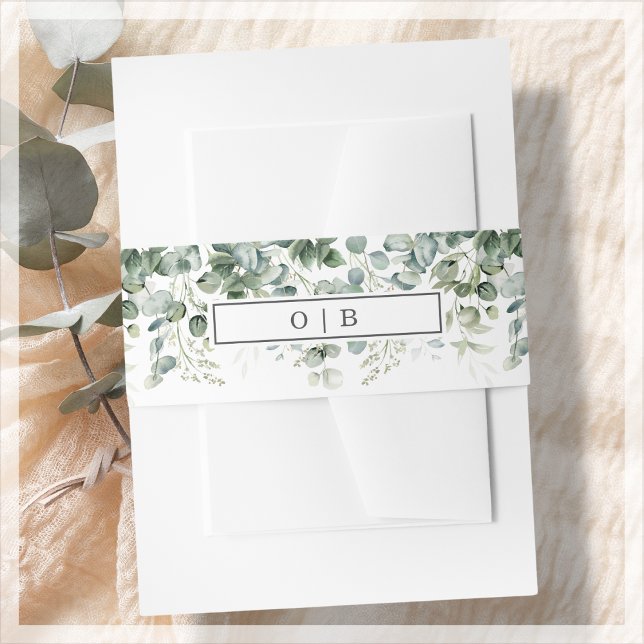 Grünpflanzen | White Monogram Wedding Einladungsbanderole (Von Creator hochgeladen)