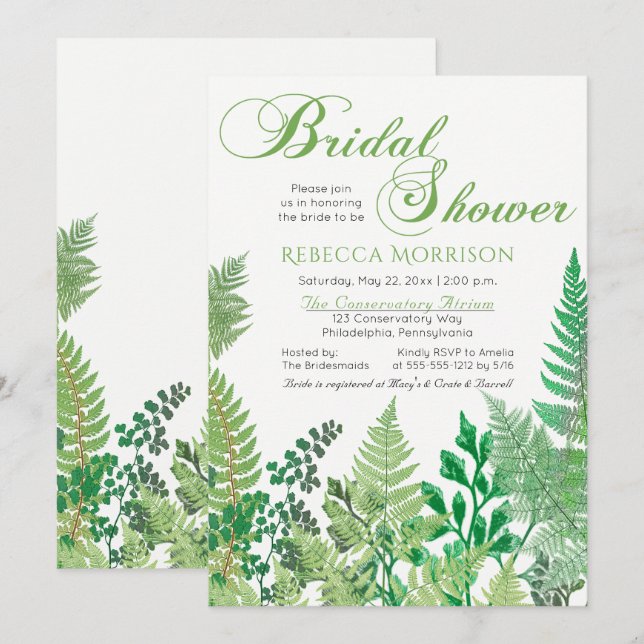 Grünpflanzen | Wild Ferns Bridal Dusche Einladunge Einladung (Vorne/Hinten)