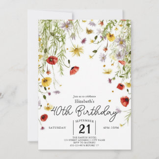 Grünpflanzen Wildblumen 40. Geburtstag Einladung