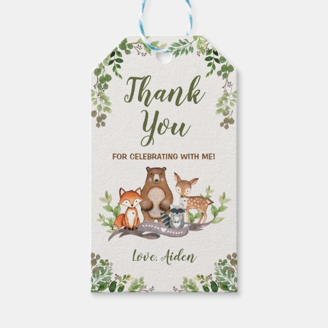Grünpflanzen Woodland Animals Kinderdusche Geburts Geschenkanhänger (Vorderseite)