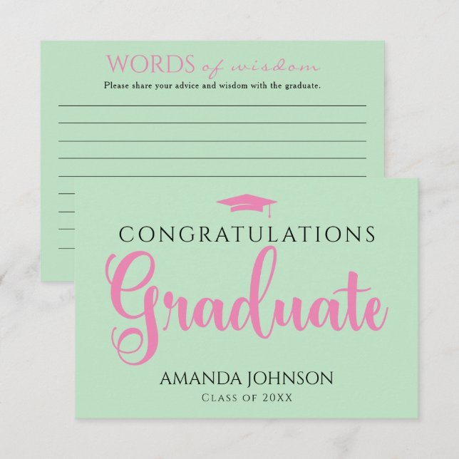Grünrosa Graduate Words of Wisdom Abschluss Begleitkarte (Vorne/Hinten)