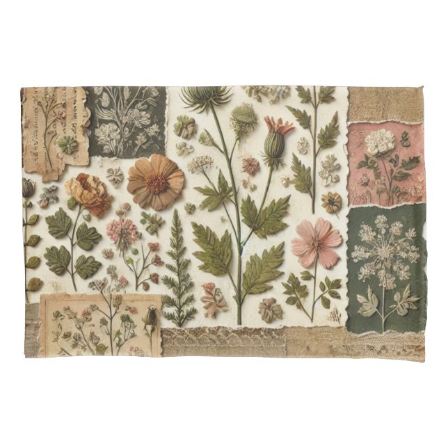 Grünrosa Patchwork Quilt Rustikale Vintage Blüte Kissenbezug (Vorderseite)